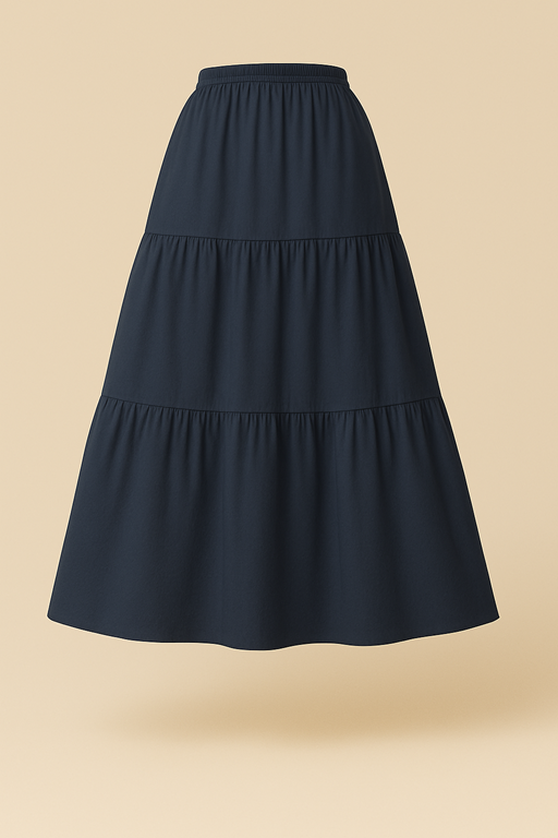 Linen Skirt Navy Blue Color Plain Stitch