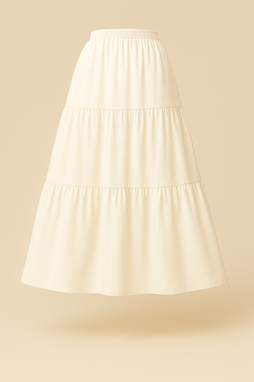 Linen Skirt Ivory Color Plain Stitch