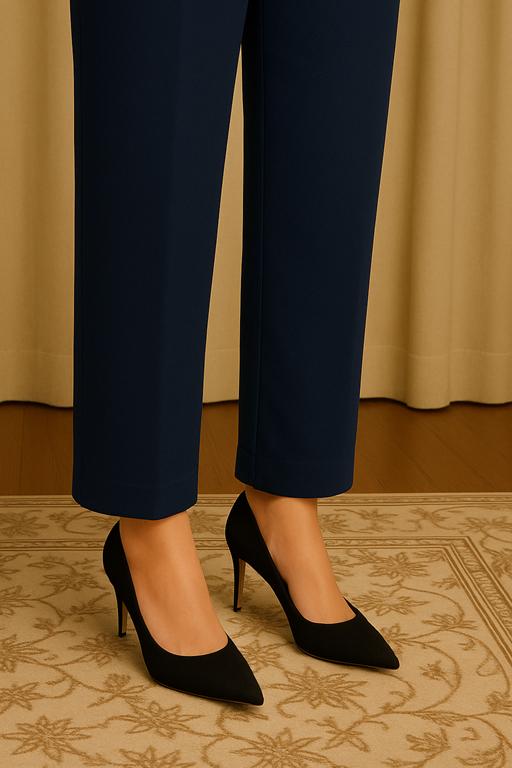 Linen basic cigarette trouser navy blue