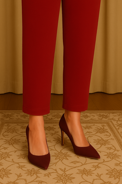 Linen basic cigarette trouser red