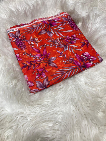 2PC Unstitched Sunset Bloom – Orange Tropical Lawn Set