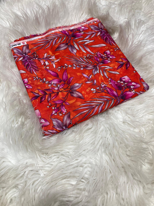 2PC Unstitched Sunset Bloom – Orange Tropical Lawn Set