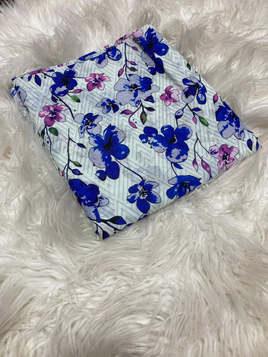 2PC Unstitched Violet Breeze – Blue Floral Summer Lawn