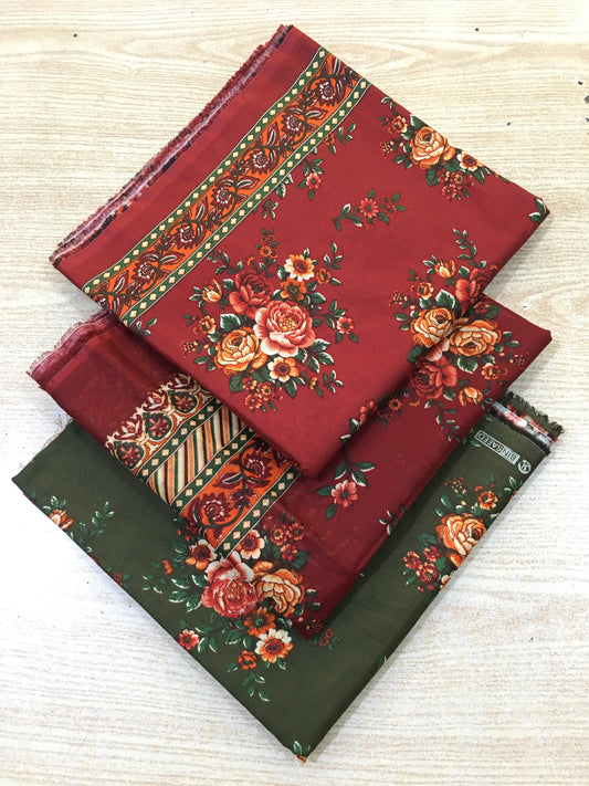 3PC Unstitched Ruby Garden – Premium Soft Lawn Summer Set