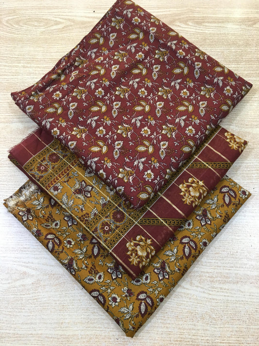3PC Unstitched Rust Heritage – Traditional Maroon & Mustard Lawn