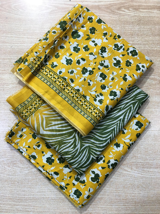 3PC unstitched Sun Bloom – Mustard Floral Soft Lawn Set