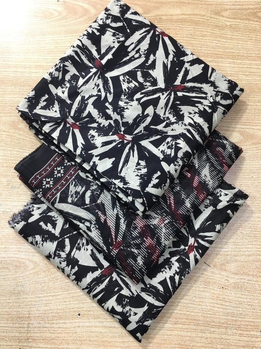 3PC Unstitched Noir Burst – Abstract Black & Beige Lawn Set
