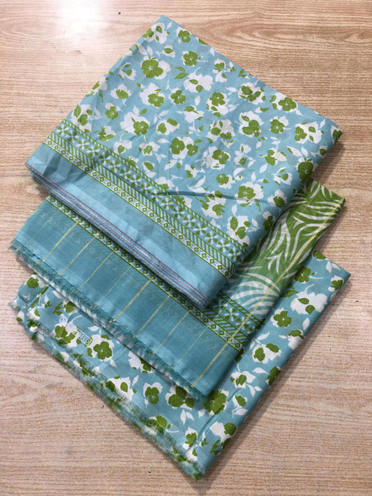 3PC Unstitched Aqua Meadow – Soft Summer Floral Lawn