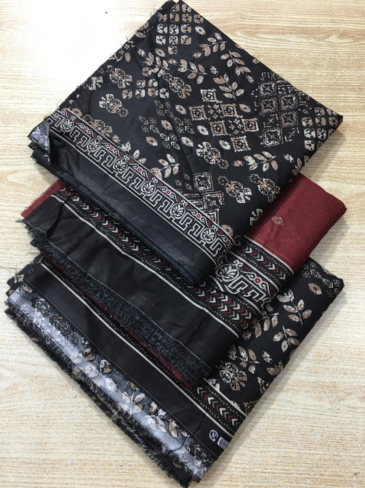 3PC Unstitched Noir Rustica – Black Ethnic Lawn