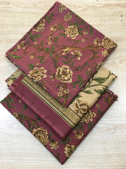 3PC Unstitched Rosewood Bloom – Premium Plum Floral Lawn