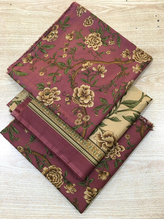 3PC Unstitched Rosewood Bloom – Premium Plum Floral Lawn
