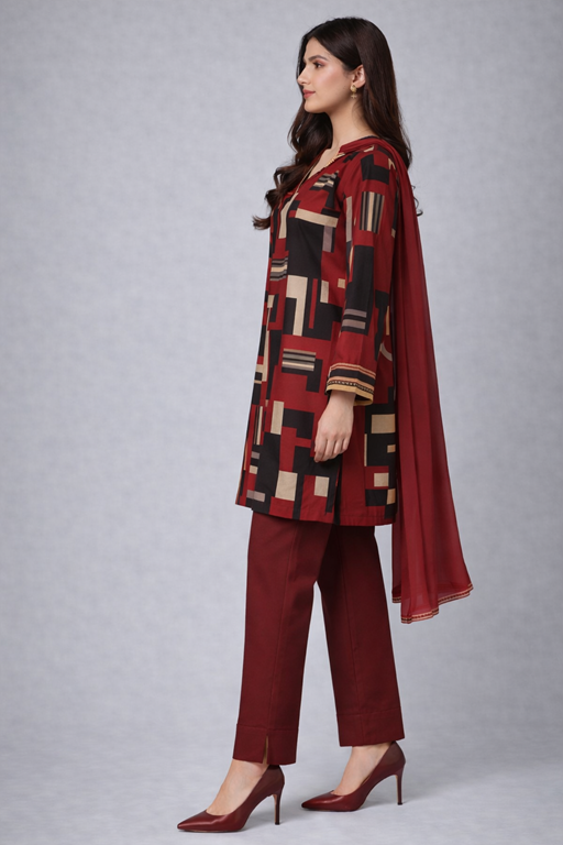 aksewear cotton side cut trouser maroon color model