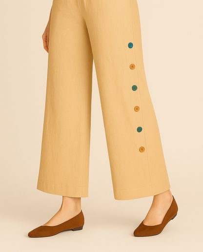 Palazzo Trousers with Multi-Color Buttons | Premium Cotton | Summer Friendly