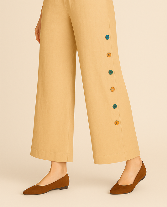 Palazzo Trousers with Multi-Color Buttons | Premium Cotton | Summer Friendly