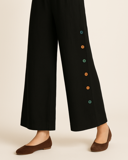 Palazzo Trousers with Multi-Color Buttons | Premium Cotton | Summer Friendly