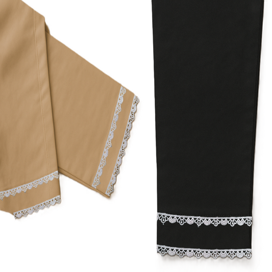 Trouser with White Lace Pack of 2 Black-Beige
