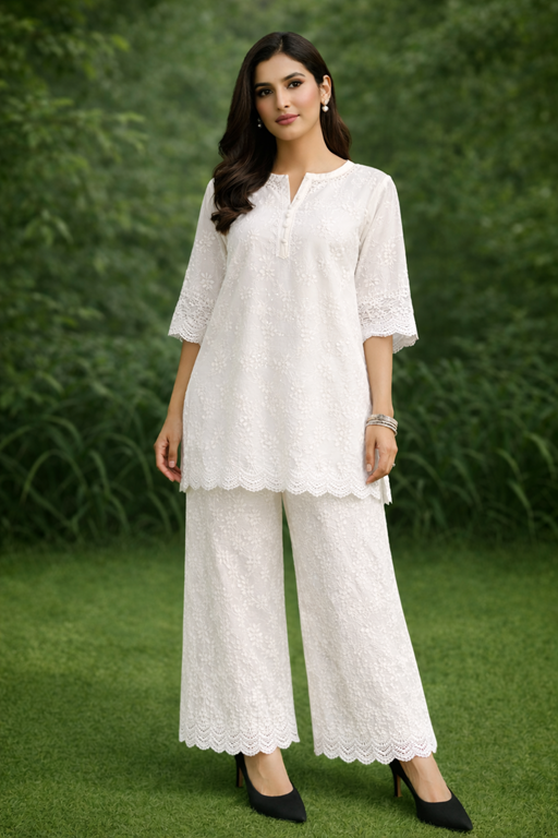 chikankari palazzo white