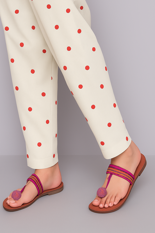 Polka Dot Printed Trouser Base: Dull White