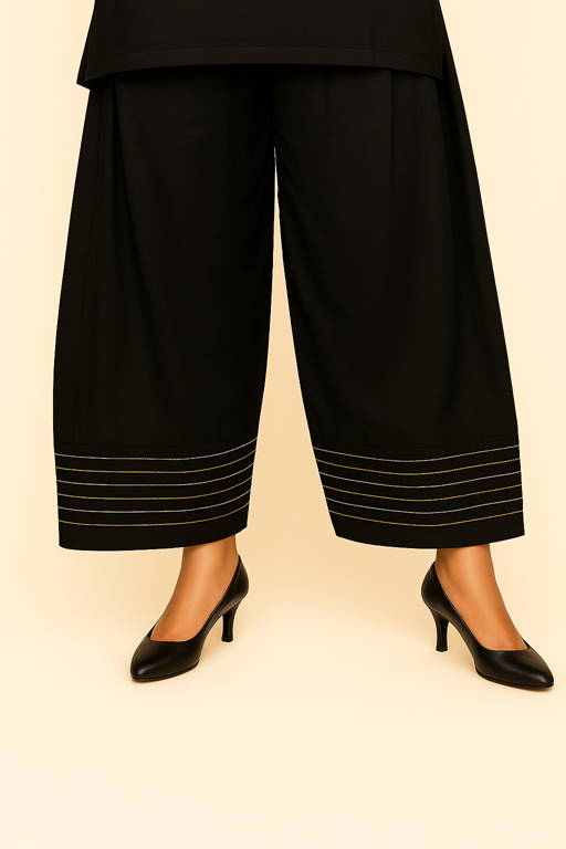 khaddar farshi shalwar with multi color embroidery thread base black