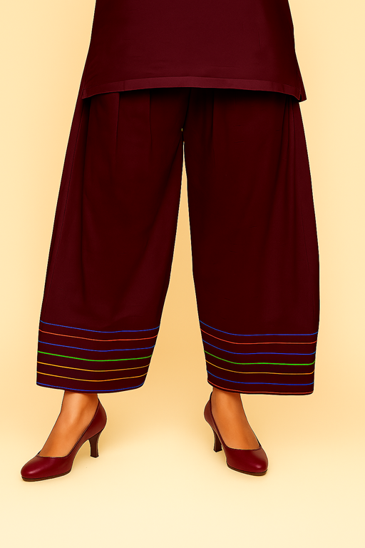 khaddar farshi shalwar with multi color embroidery thread base maroon