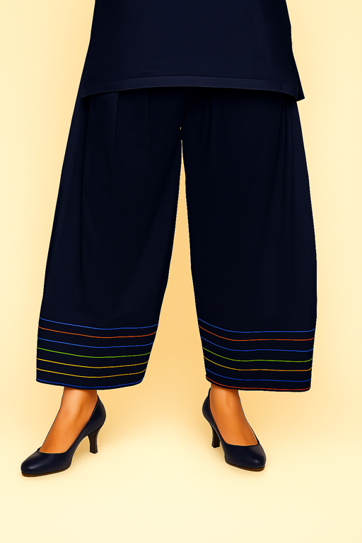 khaddar farshi shalwar with multi color embroidery thread base navy blue