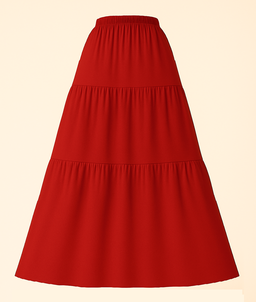 Linen Maxi Skirt in Red Color Plain Stitch
