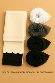 Custom pack of 2 - 1 Trouser with cut work (White Black) - 1 Hijab of your choice