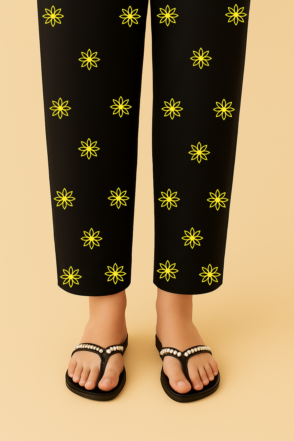 Printed Trousers Black – Multi-Color Floral Print