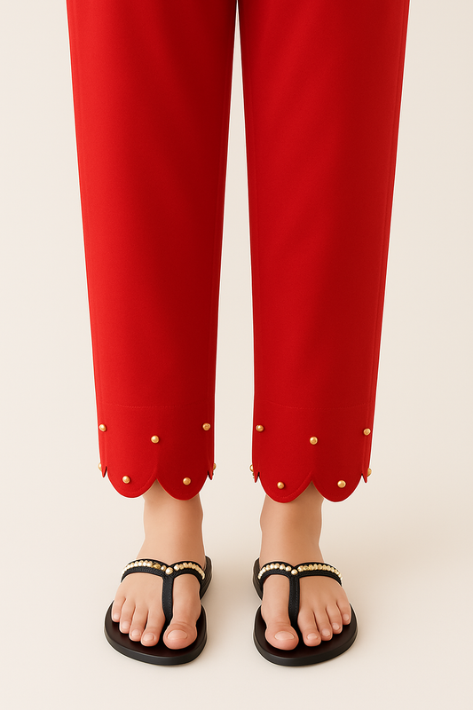 Trouser with Cut Work & Golden Pearls