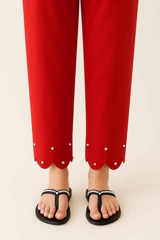 Trouser with Cut Work & White Pearls