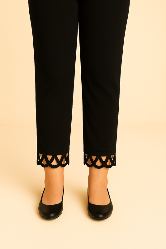 Embellished Trousers with Cut Work Ribbon Lace on Hems | Premium Cotton