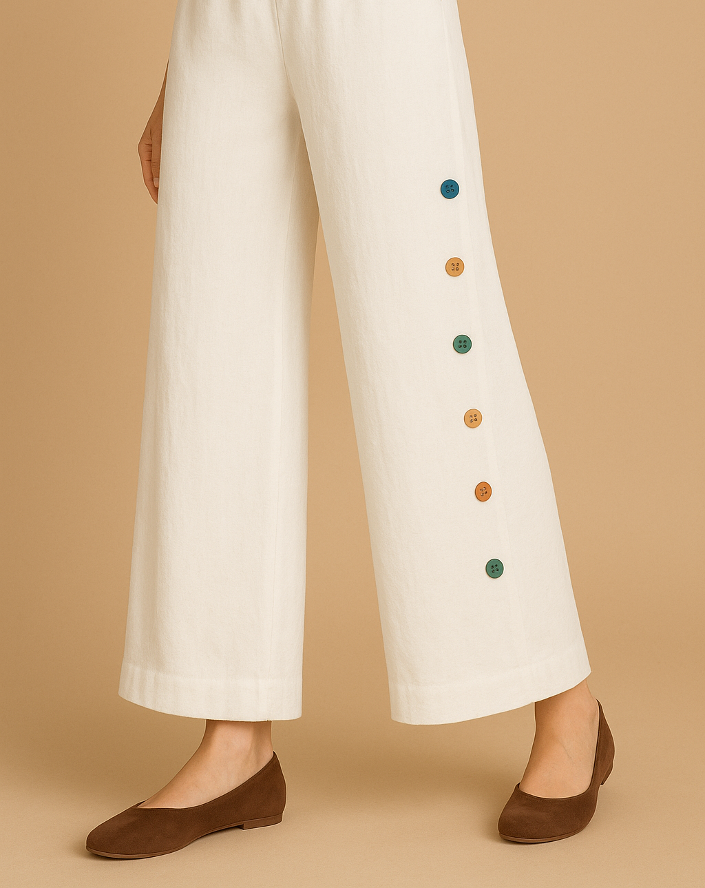 Palazzo Trousers with Multi-Color Buttons | Premium Cotton | Summer Friendly