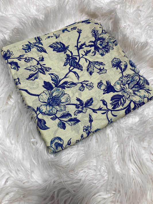 2PC Unstitched Indigo Grace – Cream & Blue Floral Lawn