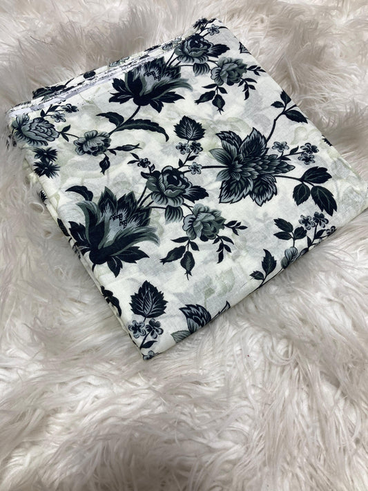 2PC Unstitched Moonshade Bloom – Black & White Lawn Set